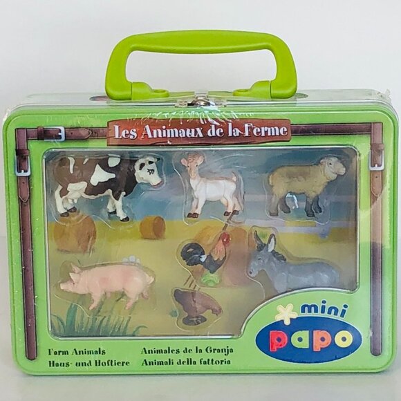 Papo Mini 7 Farm Animals Hand painted figurines in Tin Case New Sealed Age 3+ - Picture 5 of 13